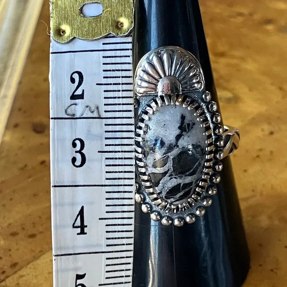 White Buffalo Sterling Silver Ring Size 8